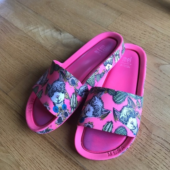 Mini Melissa Pink Llama Slides Girls Size 1 Sandals Cute summer alpaca clothes - Picture 2 of 10